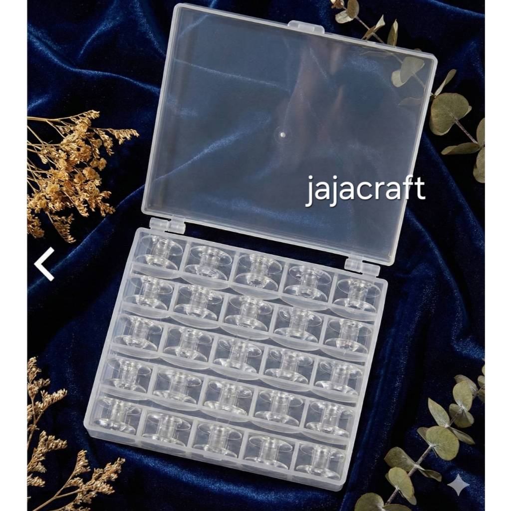 กล่องพร้อมกระสวยพลาสติก 25 ชิ้น สำหรับจักร Elvira, Singer, brother, Janome, Elna, bernette