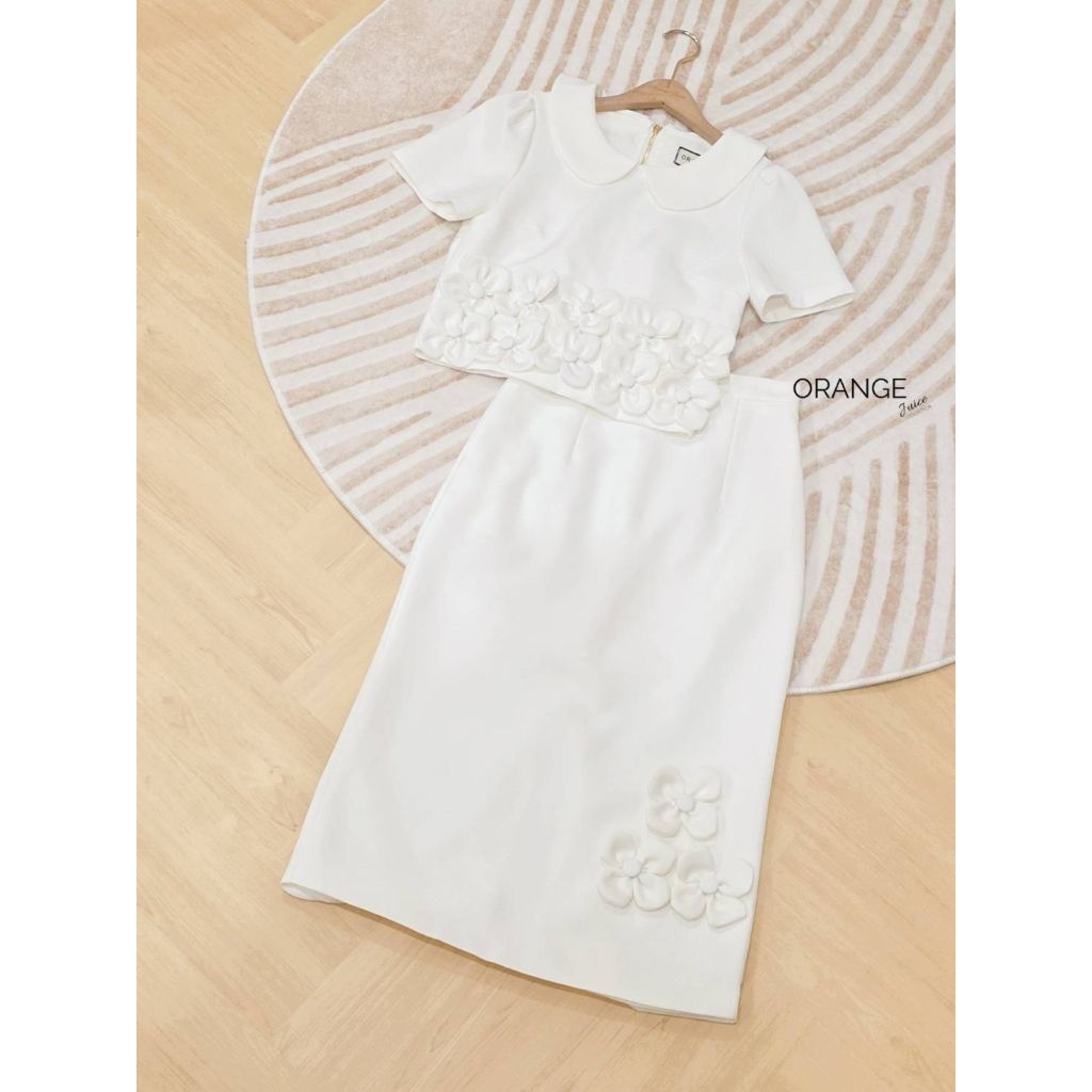 ชุดเซ็ตสีขาว ชุดเซ็ตสีดำ!!! S-5XL Set2ชิ้น ชุดสาวอวบ,เสื้อแขนสั้นแต่งดอกไม้นูน3D+กระโปรงทรงสอบ งานป้าย Orange Juice - รูปที่ 5