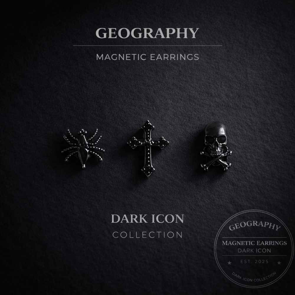 GEOGRAPHY – DARK ICON COLLECTION ต่างหูแม่เหล็กผู้ชาย 3 ลาย (Venom Spider / Skull / Dark Cross) Magnetic Earrings