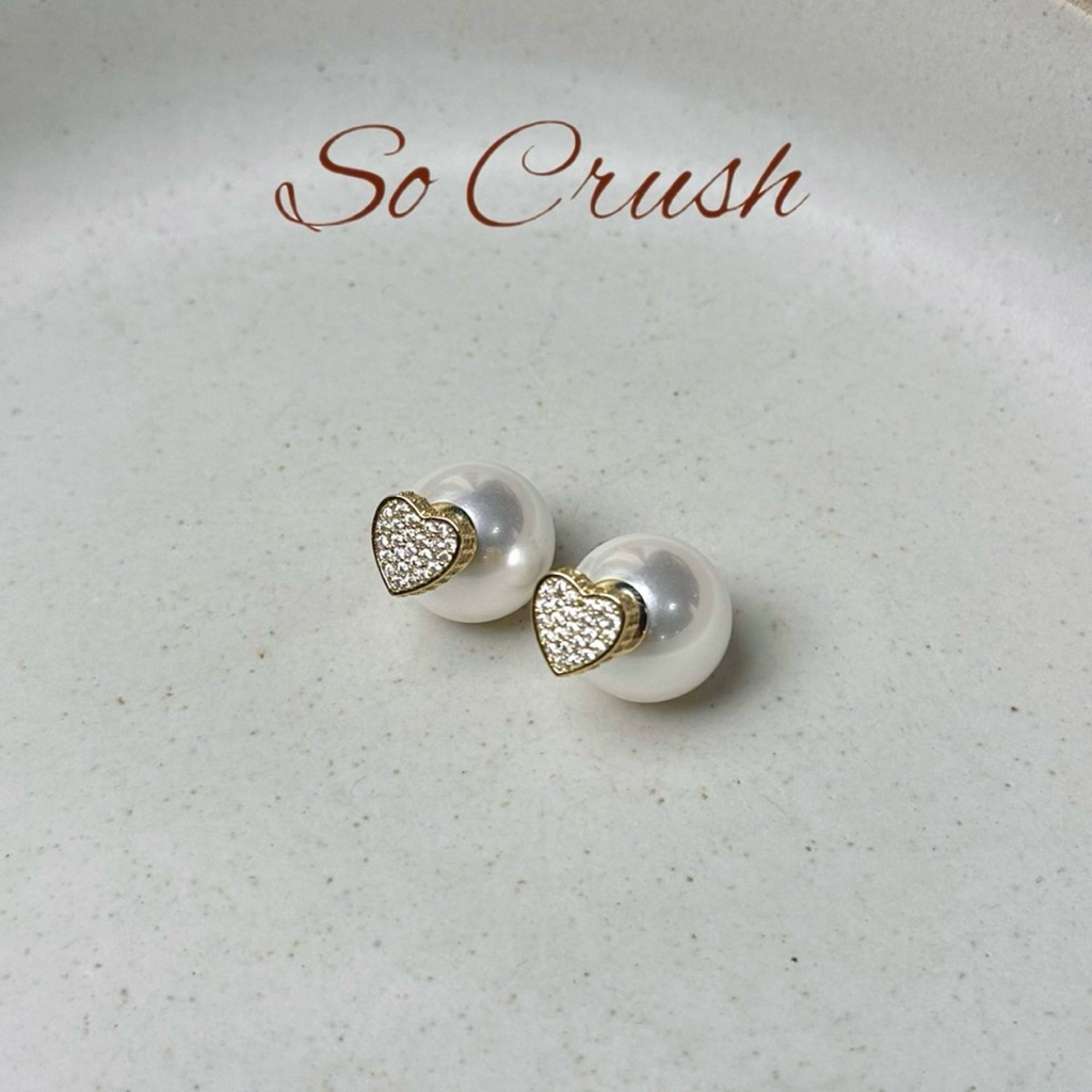 Socrush.bkk | HEART PEARL earrings | SE-067 | ต่างหู มุก เพชร หัวใจ กากเพชร