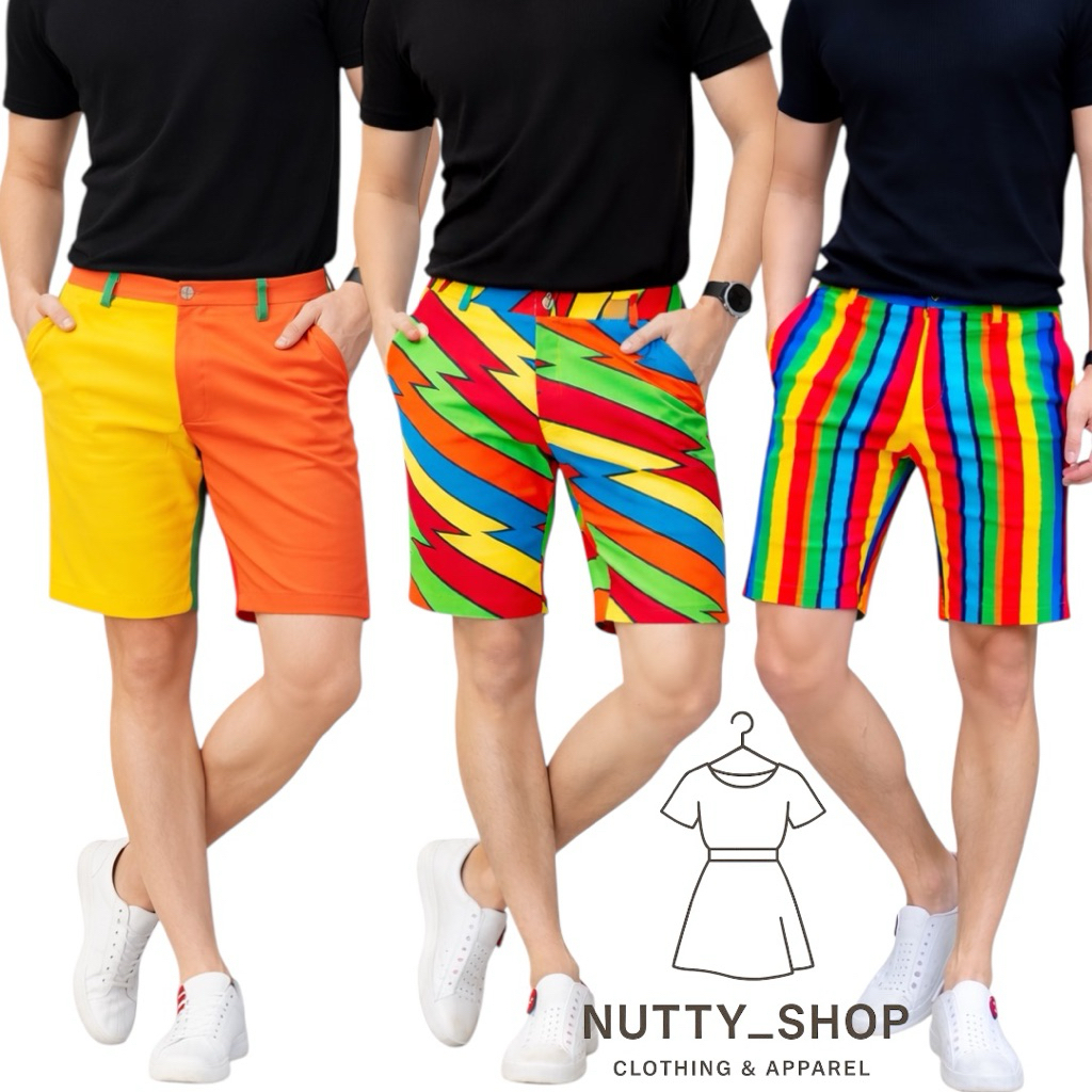 กางเกงขาสั้น4สีผ้าcuttonผ้าไม่ยืดเผื่อ 1ไซส์ ,สายฟ้า,สายรุ้ง,สก๊อต(ผ้ายืด)ไม่ต้องเผื่อไซส์