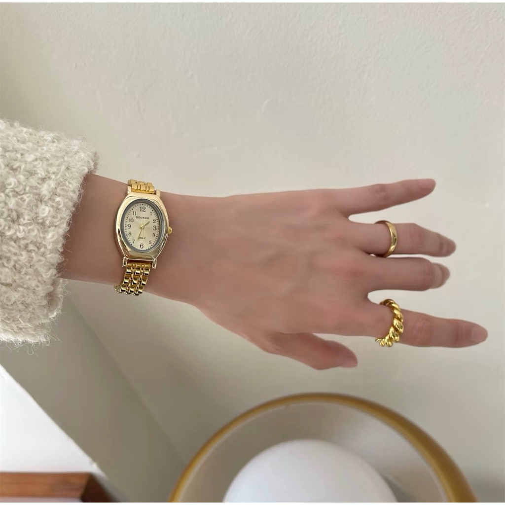 นาฬิกาข้อมือสตรีสไตล์เกาหลีเรียบง่ายหรูหราแบบกลไกควอตซ์ขนาดเล็ก สายโลหะ หน้าปัดกลม นาฬิกาข้อมือสุดเท่ - รูปที่ 4