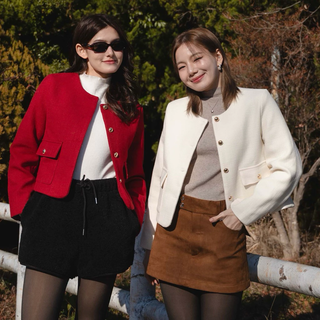 Juniper Tweed - Blazer ผ้าทวิตทอละเอียด มีถึงอก50⭐️กระเป๋าใช้ได้จริง ผ้าหนานุ่ม มีซับใน เสื้อทวิตสาวอวบ เสื้อคลุมกันหนาว