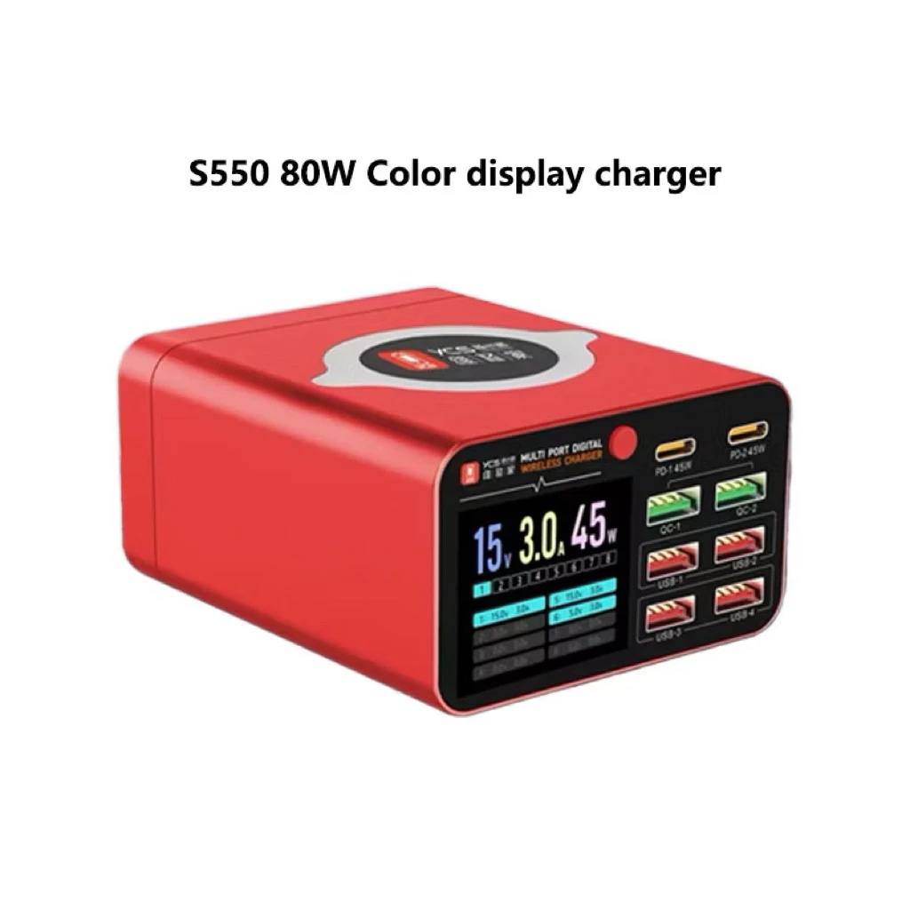 ycs/S550/S600 Multi 8 พอร์ต USB Charger 15W Magnetic Wireless Charging PD 100WQC Station สําหรับโทรศัพท์ Fast Charge
