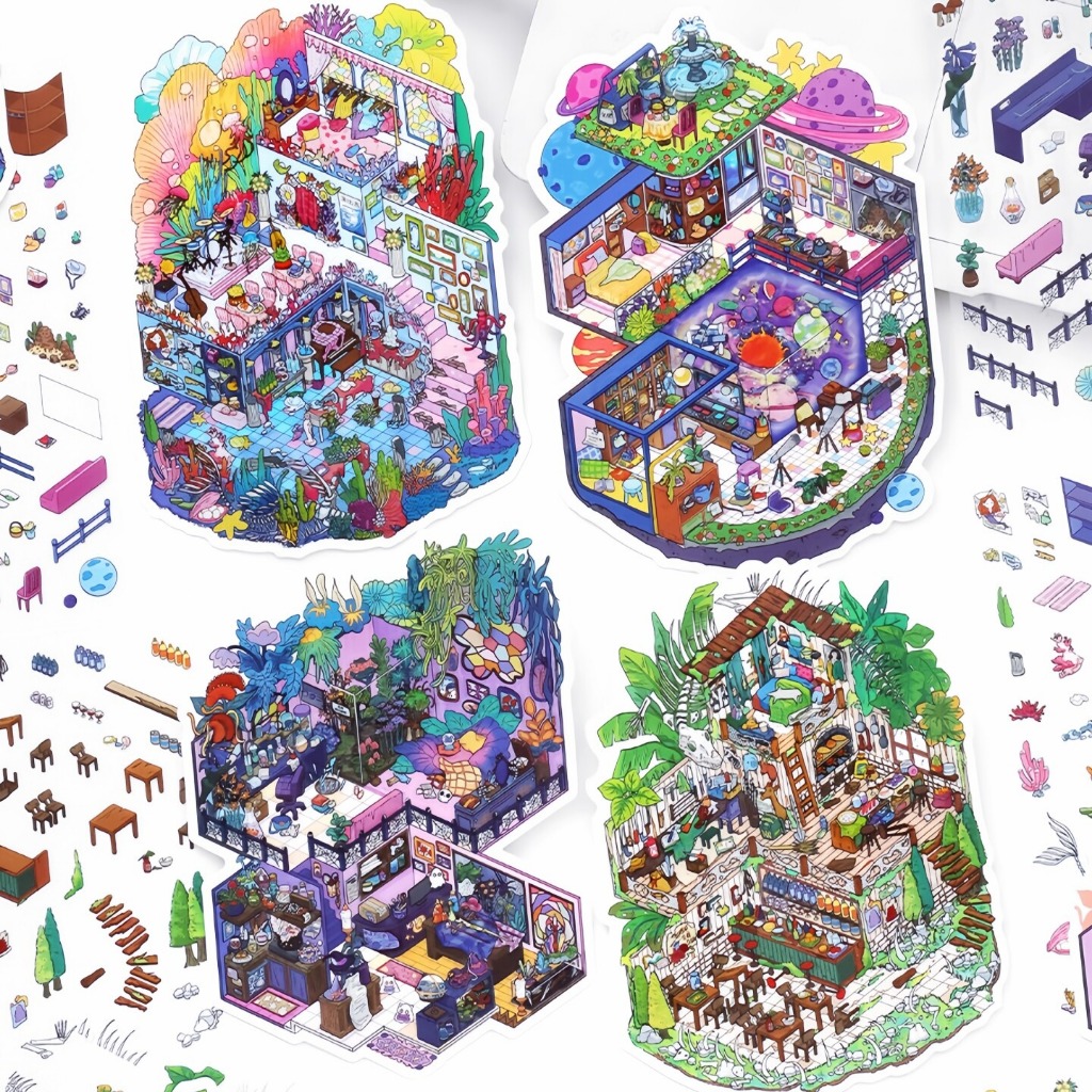 สติ๊กเกอร์ 3D Sticker Scene [ชุด Magical Studio ] DIY ฉากสติ๊กเกอร์ภูมิทัศน์กันน้ำตกแต่ง Journaling 