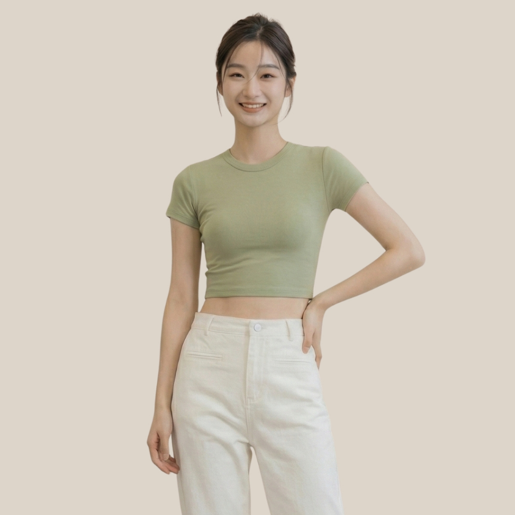 WsimpleBra | Ginny Crop Top เสื้อยืดทรงครอป คอกลมแขนสั้น มีบราในตัว เลิกใส่ชุดชั้นในและซิลิโคลปิดจุก - รูปที่ 4