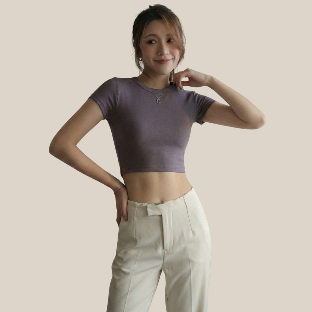 WsimpleBra | Ginny Crop Top เสื้อยืดทรงครอป คอกลมแขนสั้น มีบราในตัว เลิกใส่ชุดชั้นในและซิลิโคลปิดจุก - รูปที่ 6