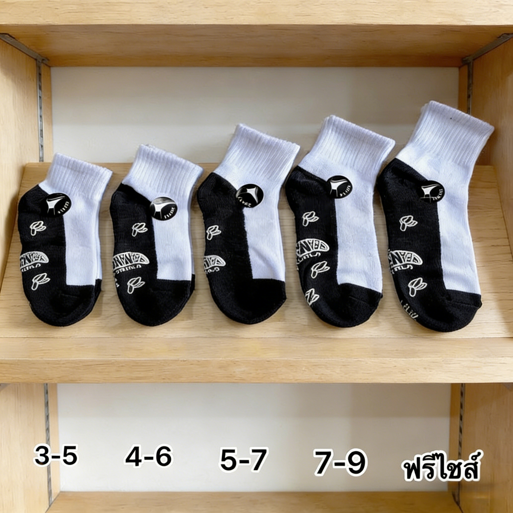 ถุงเท้านักเรียน กันลื่น 12 คู่ สีขาวพื้นเทา ใส่สบาย ไม่อับชื้น ยืดเยอะ ร่วมใช้ได้ทั้งผู้ชายและผู้หญิง