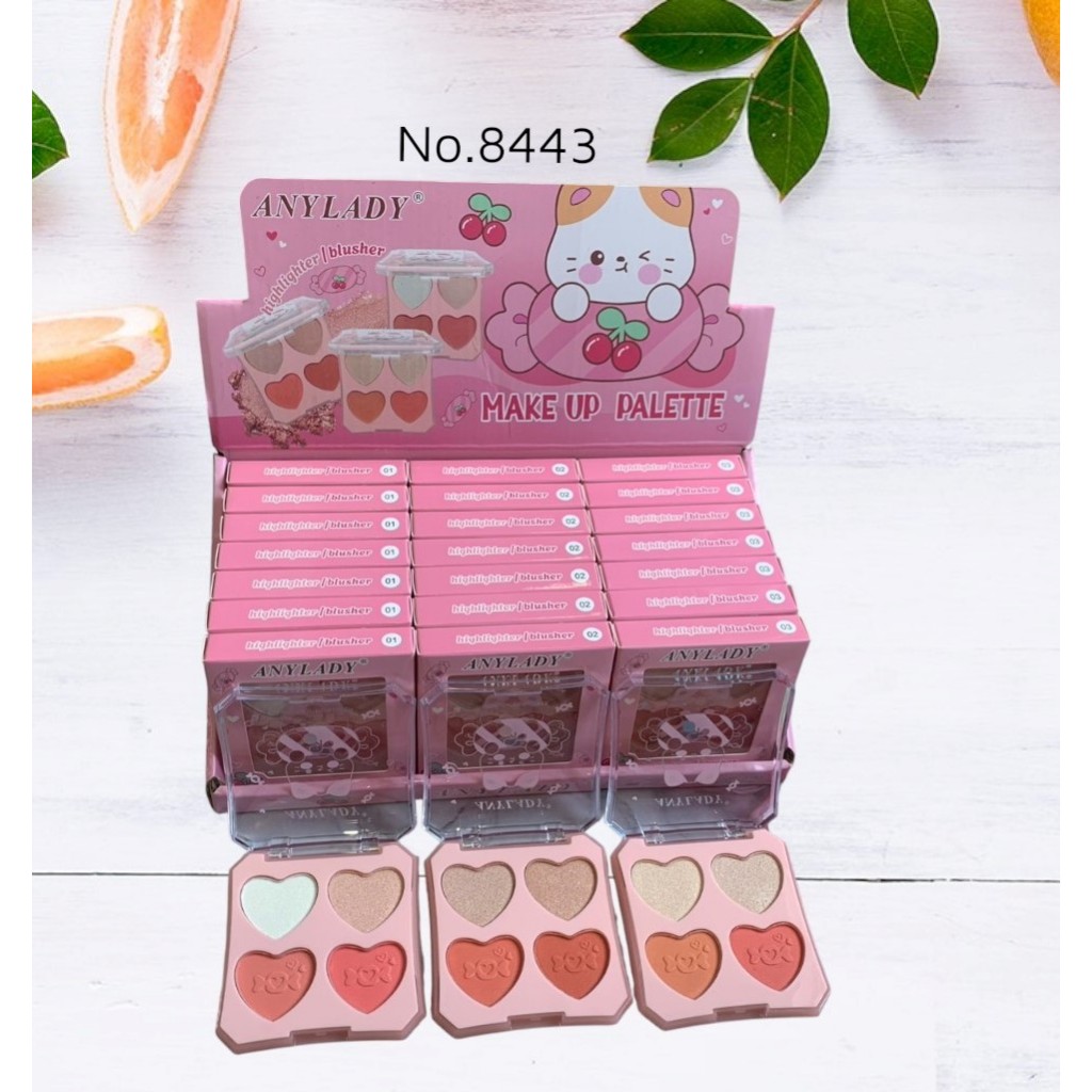 พร้อมส่งจ้า พาเลทเมคอัพหัวใจ ANYLADY ไฮไลท์&บลัชออน No.8443