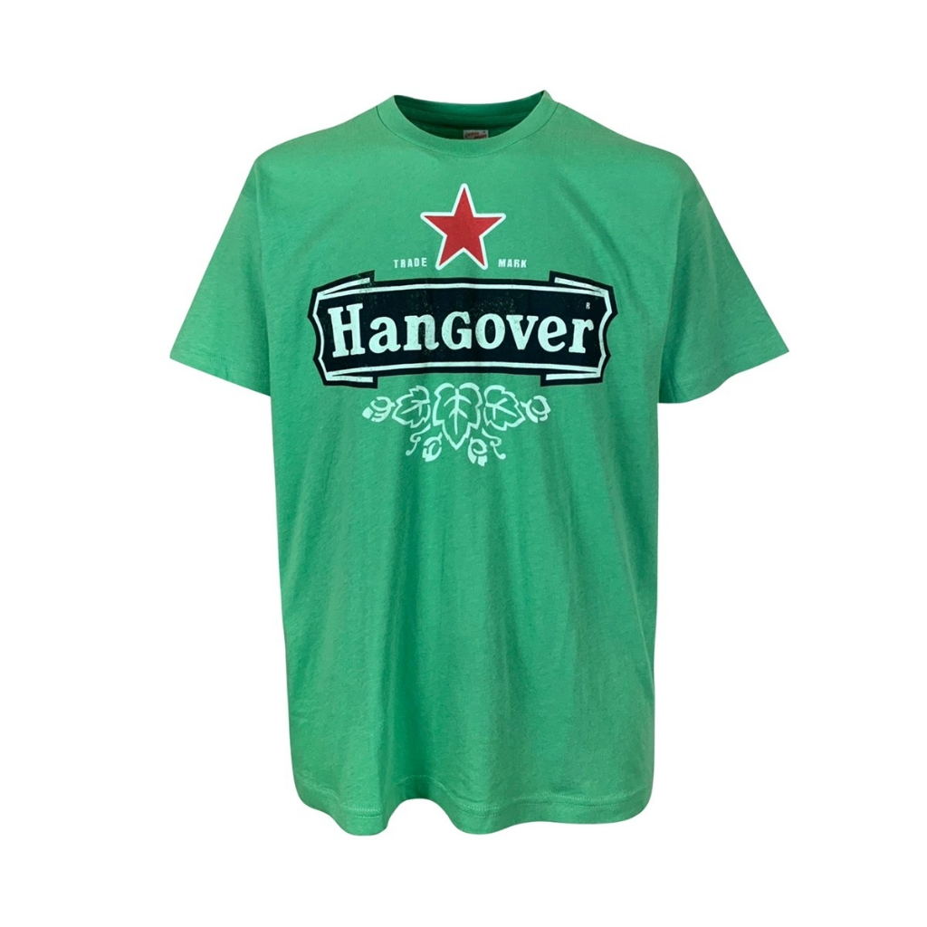 เสื้อยืด Cotton Brush ลาย Hangover สีเขียว ผ้าคอตตอน 100% ทรงโอเวอร์ไซส์ Unisex สำหรับคนมีสไตล์และสา