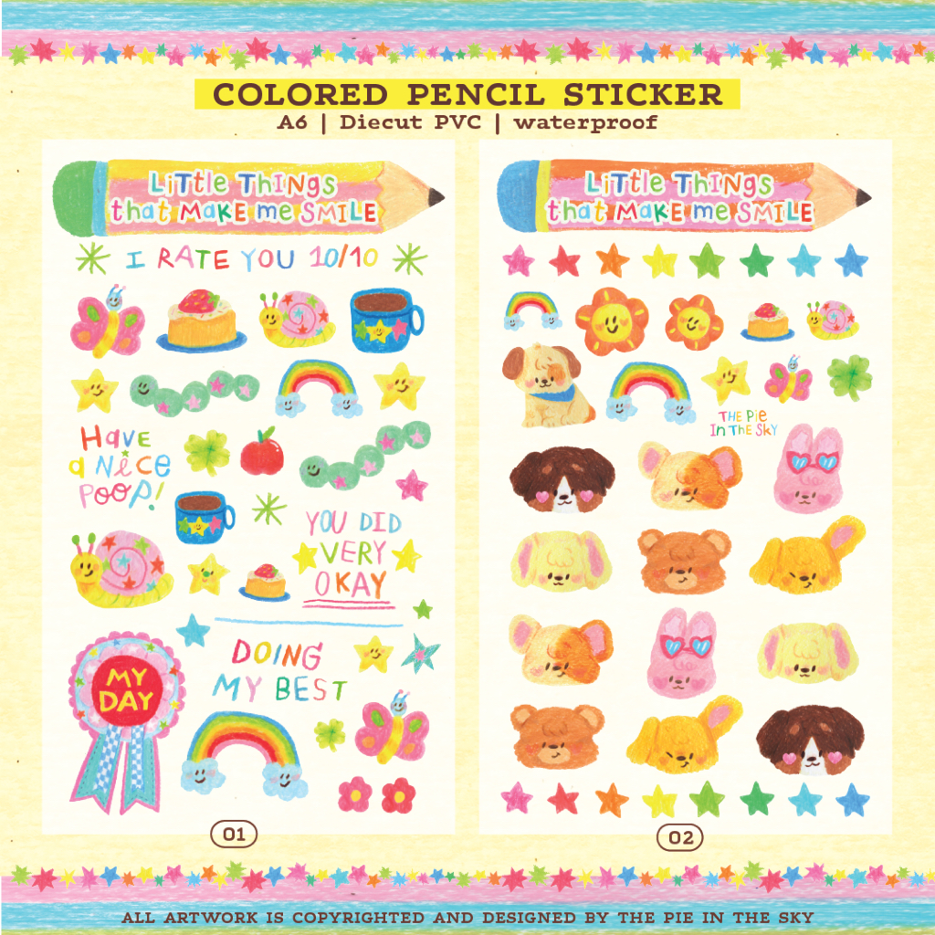 Sticker premium : pencil little things สติกเกอร์ไดคัทอย่างดี สีไม้ The Pie In The Sky
