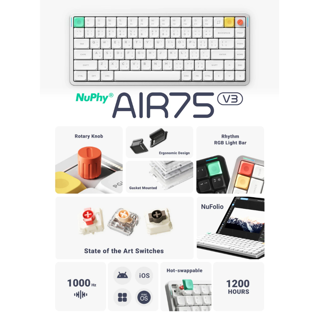 NuPhy Air75 V3 Wireless low-profile mechanical keyboard รองรับทุกระบบ เชื่อมต่อไร้สาย