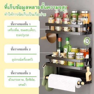 [ไม่ต้องเจาะ]ชั้นวางแม่เหล็กดูดซับ แรงดูดสูง ในครัว ประหยัดพื้นที่ เก็บเครื่องปรุงครบ สำหรับจัดระเบียบห้องครัว