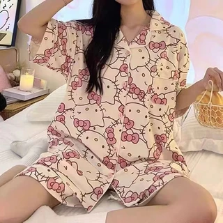 H-apparel shop ชุดนอนผู้หญิงลายการ์ตูนน่ารัก มีปก ประกอบด้วยเสื้อแขนสั้นและกางเกงนอน คุณภาพดี สวมใส่สบาย โปรโมชั่นพิเศษ