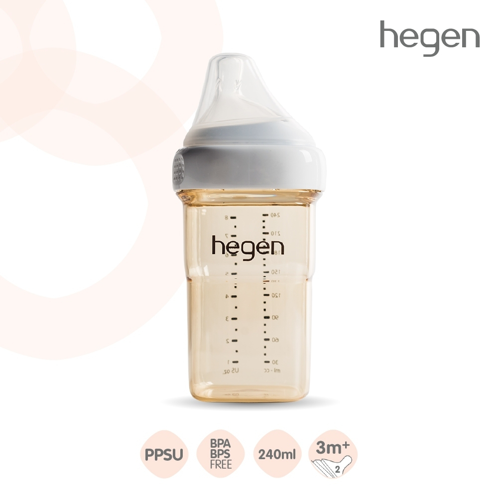 Hegen ขวดนมสีชา ขวดนมhegen 8oz/240ml - จุกนมเสมือนนมแม่ #2 Medium Flow 3-6 เดือน
