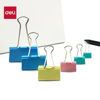 Deli คลิปหนีบกระดาษสี Color Binder Clips ขนาด 15มม., 19มม., 25มม., 32มม., 41มม., 51มม. (จำนวน 12 ตัวต่อกล่อง)