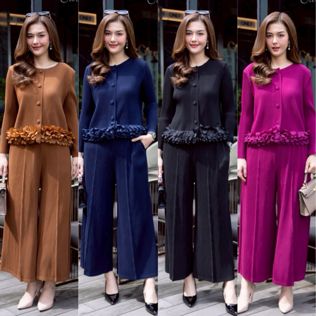 ชุดเซ็ทผ้าอัดพลีทลายกระดูกงูสีดำงานสวยมากเนื้อผ้าสัมผัสนุ่มใส่สบายไซค์ใหญ่ค่ะ
