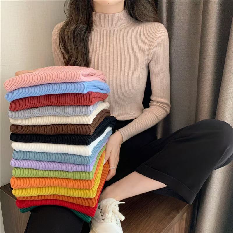 16สี *เสื้อไหมพรมคอเต่า แขนยาวใส่สบายไม่ระคายผิว แบบถักสไตล์เกาหลี สำหรับผู้หญิง915