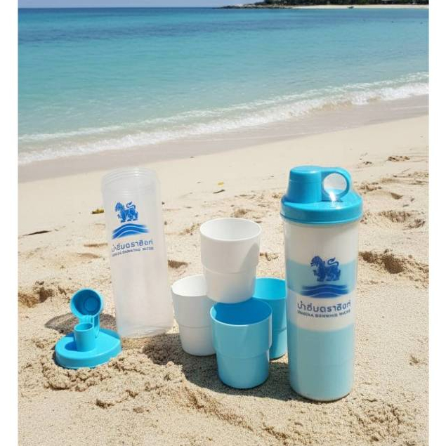 กระบอกน้ำสิงห์(singha)+แก้ว4ใบในตัว