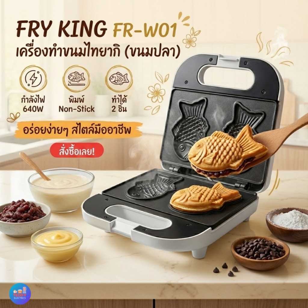 FRY KING FR-W01 เครื่องทำไทยากิ ขนมปลา ขนมญี่ปุ่น พิมพ์ Non-Stick ใช้ง่ายทำเองที่บ้าน