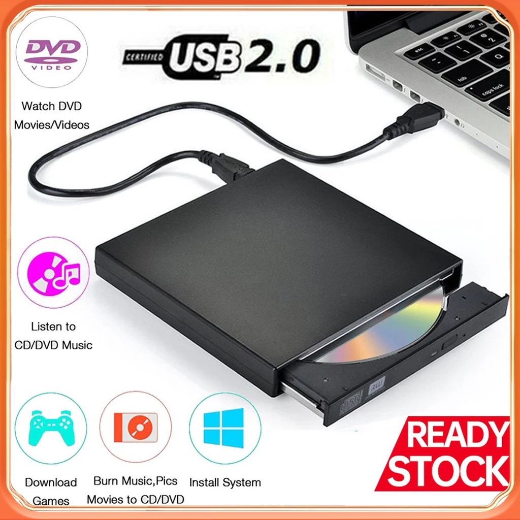 ไดรฟ์ดีวีดี ไดรฟ์DVD DVD-ROM แบบพกพา รองรับช่องเสียบ USB2.0 น้ำหนักเบา สำหรับ แบบพกพา