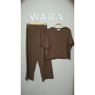 [ U43 ] WARA ชุดเซตคอกลมต่อขอบ + ขายาวกระเป๋าปะหน้า