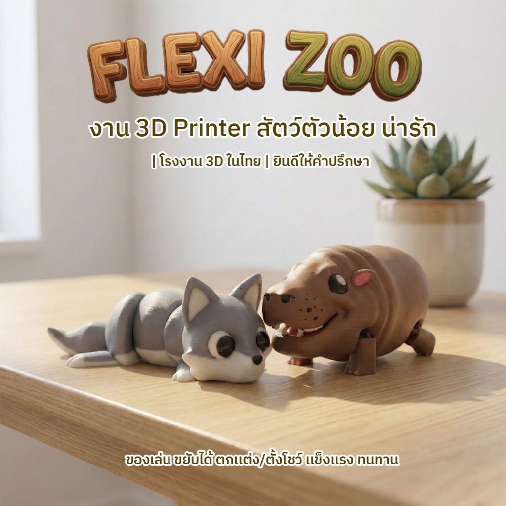 Flexi Zoo สัตว์น่ารัก 3D Print ขยับได้ โมเดลตั้งโต๊ะ ของเล่นสัตว์ แฮนด์เมด ของขวัญ
