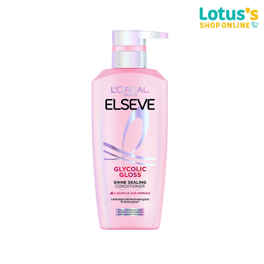ลอรีอัล ปารีส เอลแซฟ คอนดิชันเนอร์ ไกลโคลิค กลอส ชายน์ ซิลลิ่ง 375 มล. L'OREAL PARIS ELSEVE GLYCOLIC GLOSS SHINE SEALING