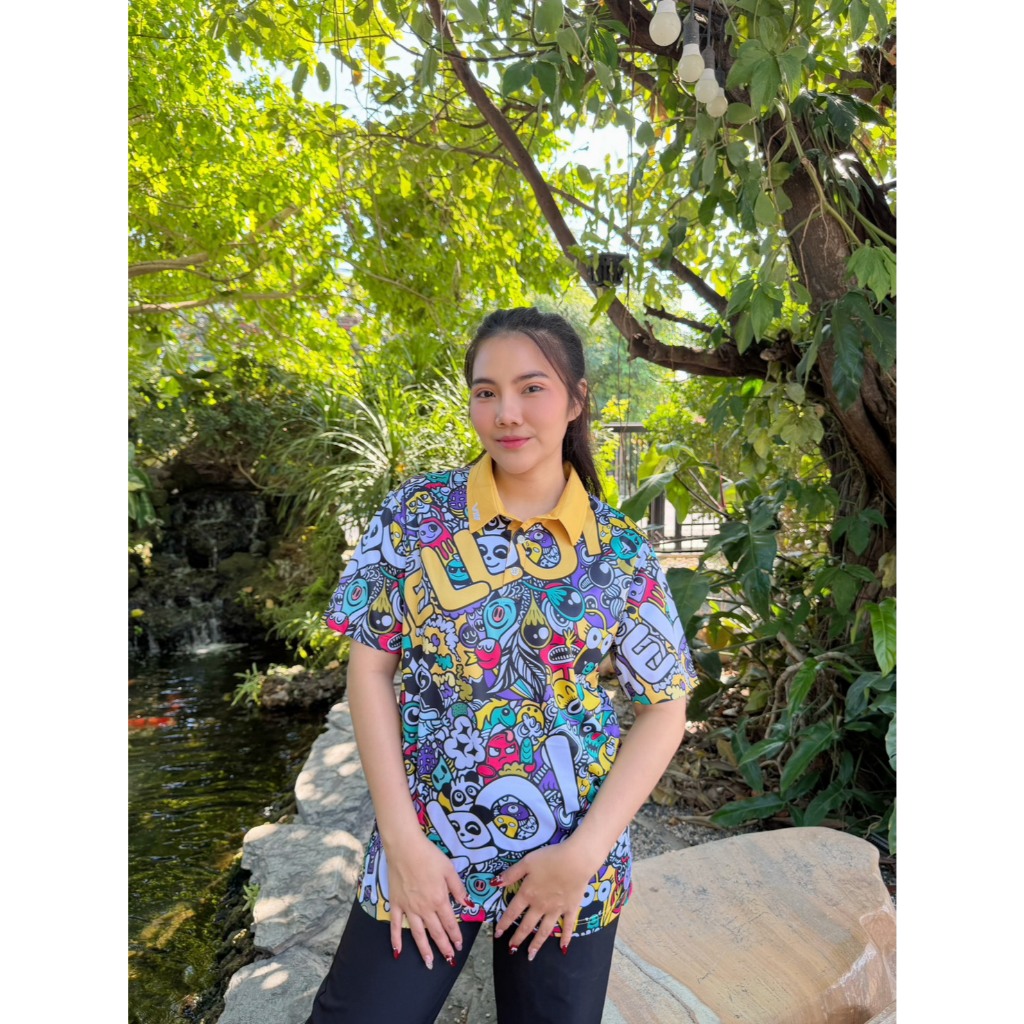 เสื้อกีฬา เสื้อกอล์ฟ ทรงUnisex ลายHello เหลือง  WJ -34  แบรนด์WIN SPORT