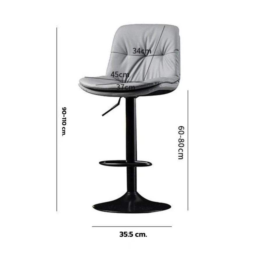 IEasy เก้าอี้ เก้าอี้บาร์ 38.5x79.5CM ปรับความสูงได้ มีพนักพิงหลัง ทำจากฟองน้ำ หนัง PU ขาเหล็ก - รูปที่ 6