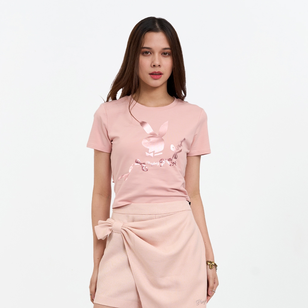 PLAYBOY PRETTY REBEL เสื้อยืดคอกลม แขนสั้น P1WT261TF019OR