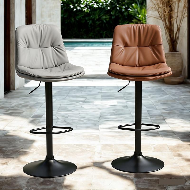 IEasy เก้าอี้ เก้าอี้บาร์ 38.5x79.5CM ปรับความสูงได้ มีพนักพิงหลัง ทำจากฟองน้ำ หนัง PU ขาเหล็ก - รูปที่ 5