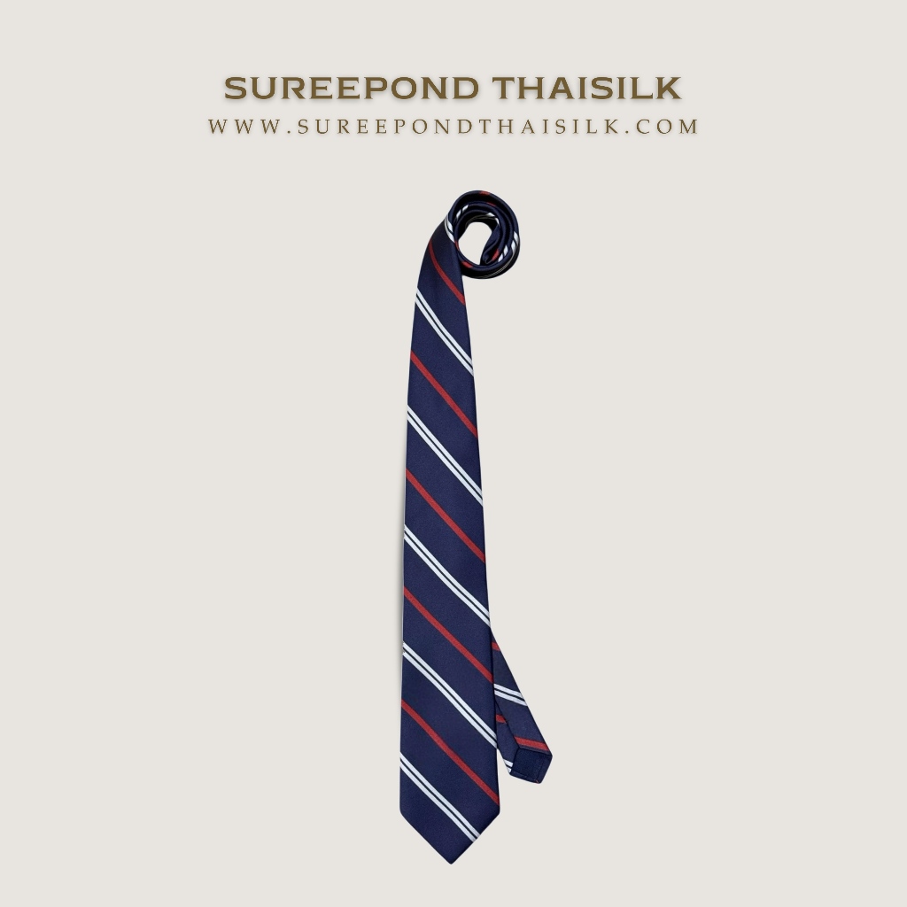 ❖ เนคไทลายทาง 3"  Striped Tie  (Thai Style)  ❖  พร้อมกล่องผ้าไหม ｜Necktie Thaisilk