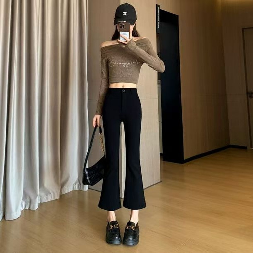 S-2XLกางเกงขาม้าเล็ก ผ้าโรเชฟ ความยาว Flared trousers high quality