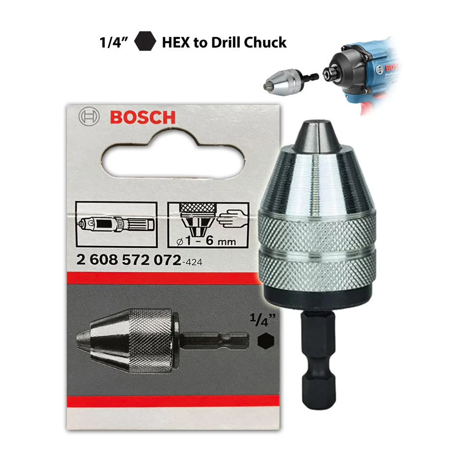 BOSCH หัวต่อ1/4 ก้านหกเหลี่ยม จับดอกสว่าน 1-6มม. รุ่น 2608572072 ของแท้100%