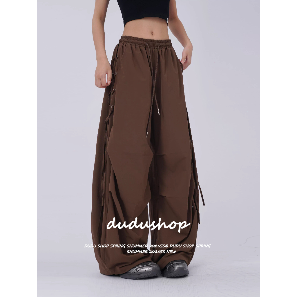[Deformable dance casual pants]สไตล์อเมริกันวินเทจหญิงแผนกแนวโน้มลำลองเต้นรำกางเกงขากว้าง