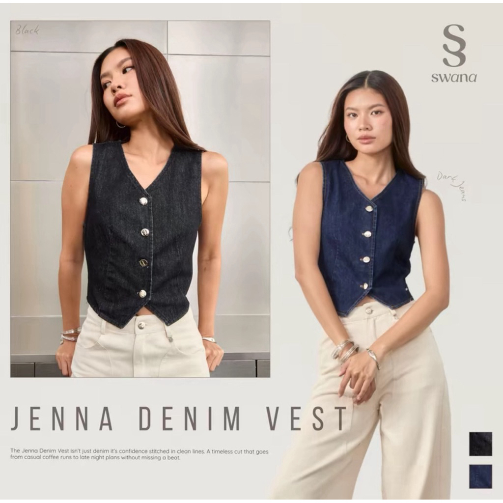 swanna denim vest สีดำ M