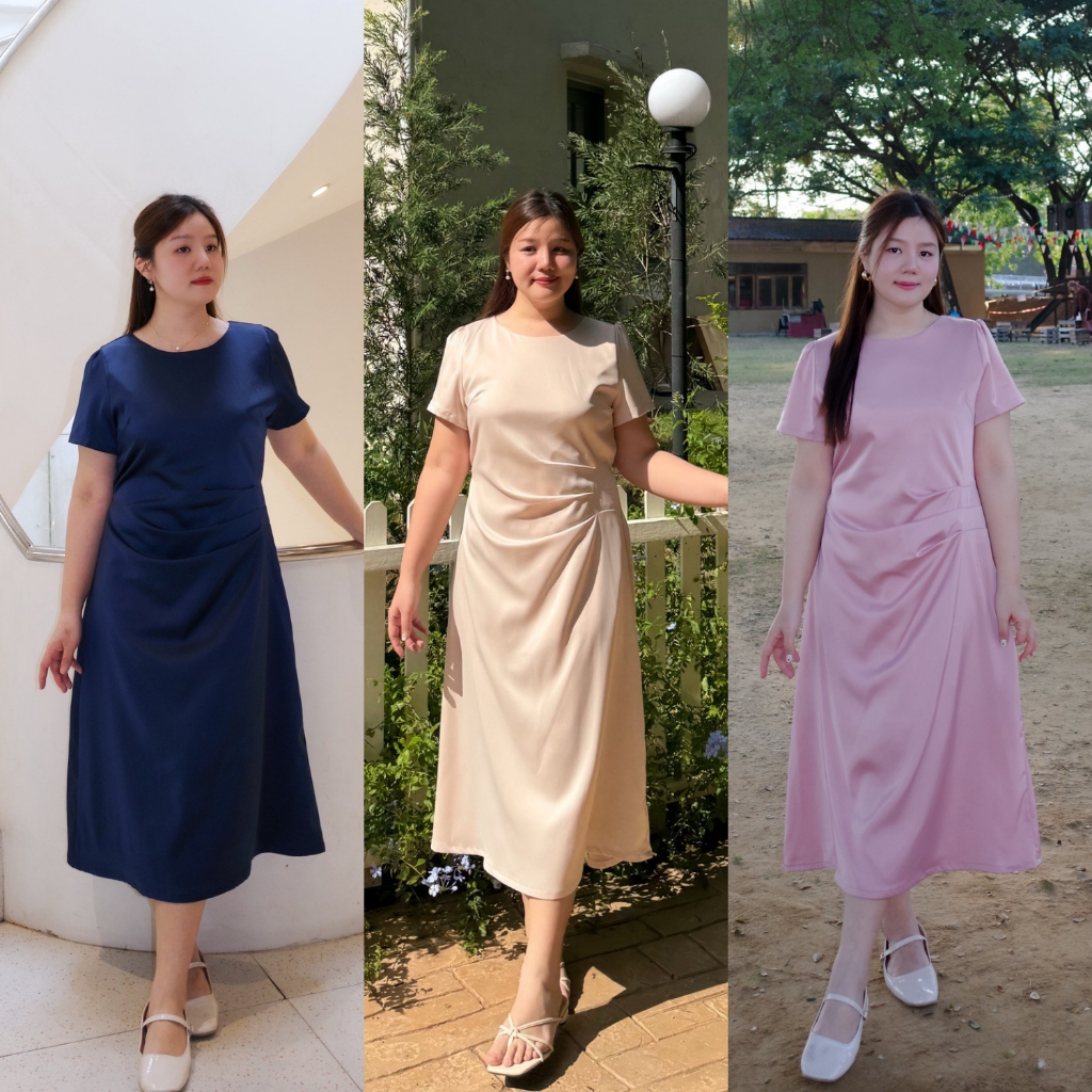 (❤️อกถึง 50") Velour Satin เดรสสาวอวบ ชุดสาวอวบ เดรสออกงาน ชุดเพื่อนเจ้าสาว