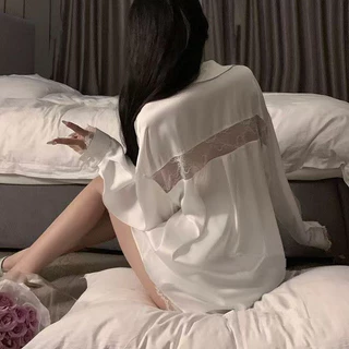 ❤sweet❤~ผู้หญิง หวาน เซ็กซี่ ประกบลูกไม้ เสื้อเชิ้ต เสื้อผ้าบ้าน ชุดนอน