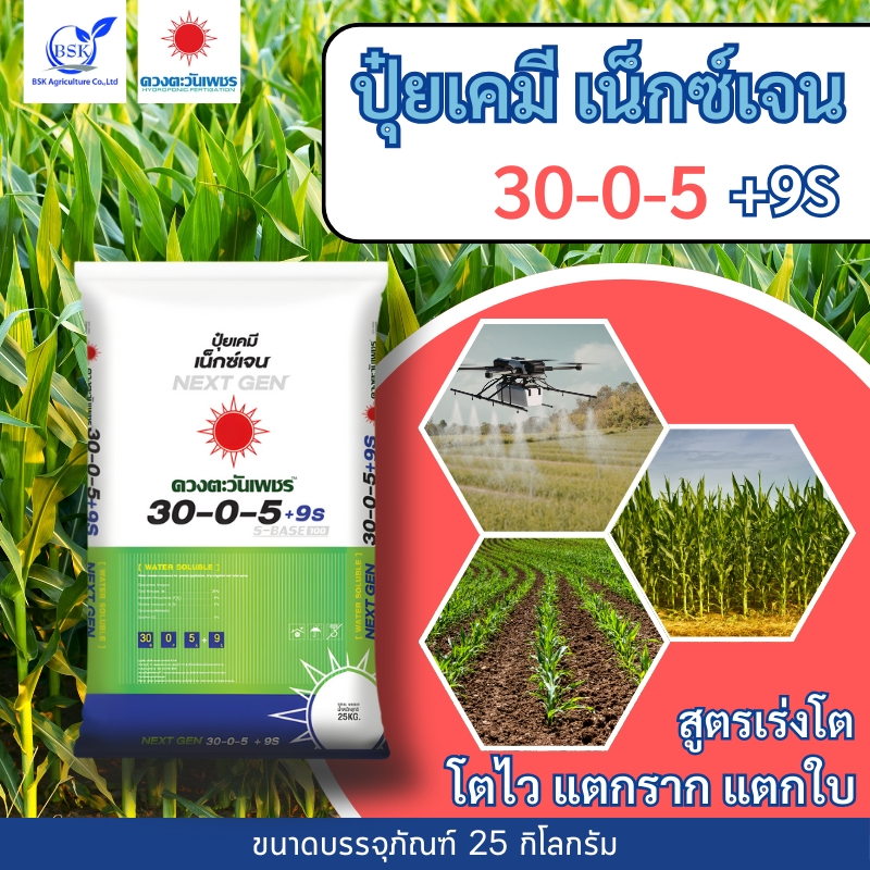 30-0-5+9S เน็กซ์เจน ปุ๋ยระบบน้ำแห่งอนาค ขนาด 25 kg (บ.ดวงตะวันเพชร)