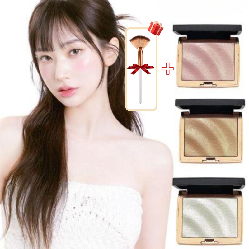 highlight contour แป้ง ไฮไลท์ ผู้หญิง แต่งหน้า ผิวโกลว์ หน้าเรียว มาพร้อมกับแปรงแต่ง เหมาะสำหรับผู้หญิงทุกคน แป้งไฮไลท์