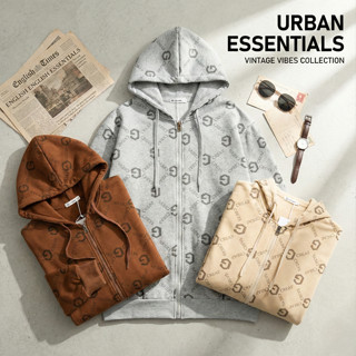 Perfect🦋 เสื้อคลุมฮู้ดซิป สไตล์ Monogram (รุ่นผ้าสำลี) ลาย G…