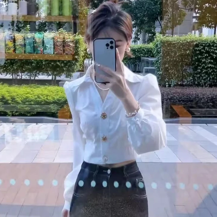 Red Berryเสื้อเชิ้ตแขนยาวทรงหลวมสไตล์ฝรั่งเศสฤดูใบไม้ร่วงสำหรับผู้หญิงเอวW673