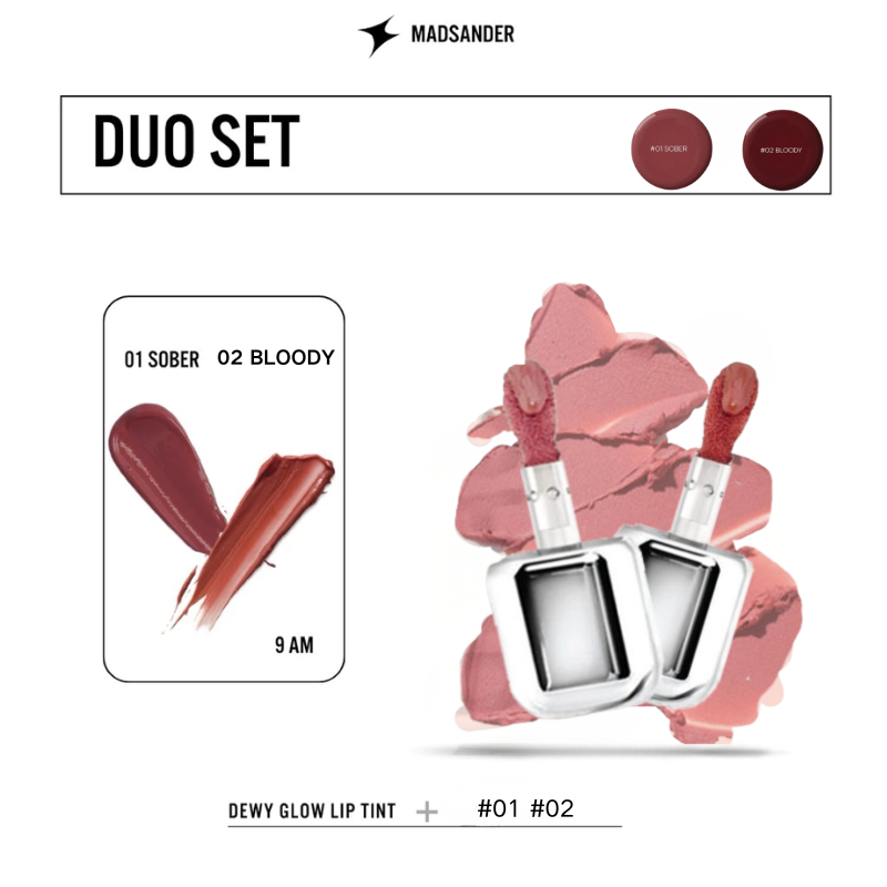 ชุดสี 2 สี Lipstick Madsander Dewy Glow Lip Tint 4g.01 SOBER/02 BLOODY ลิปทิ้นท์ติดทนนาน (ลิปสร้างปา