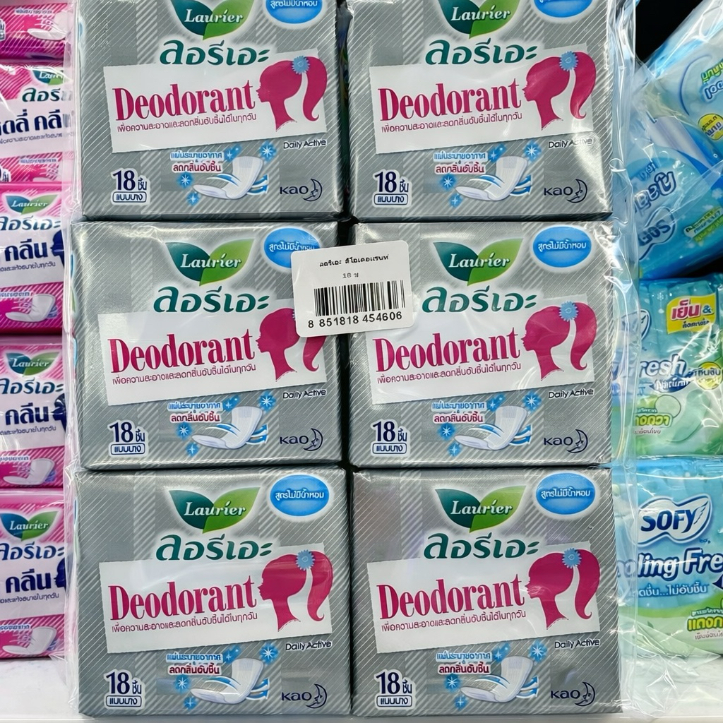 [2ห่อ] [6ห่อ] ลอรีเอะ Deodorant เดลี่ แอคทีฟ เอจี ซิลเวอร์ แผ่นอนามัย สูตรไม่มีน้ำหอม 18 ชิ้น