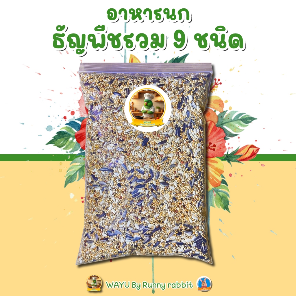 อาหารนก ธัญพืชรวม 9 ชนิด อาหารสำหรับนกสวยงาม คัดสวย เป่าสะอาด