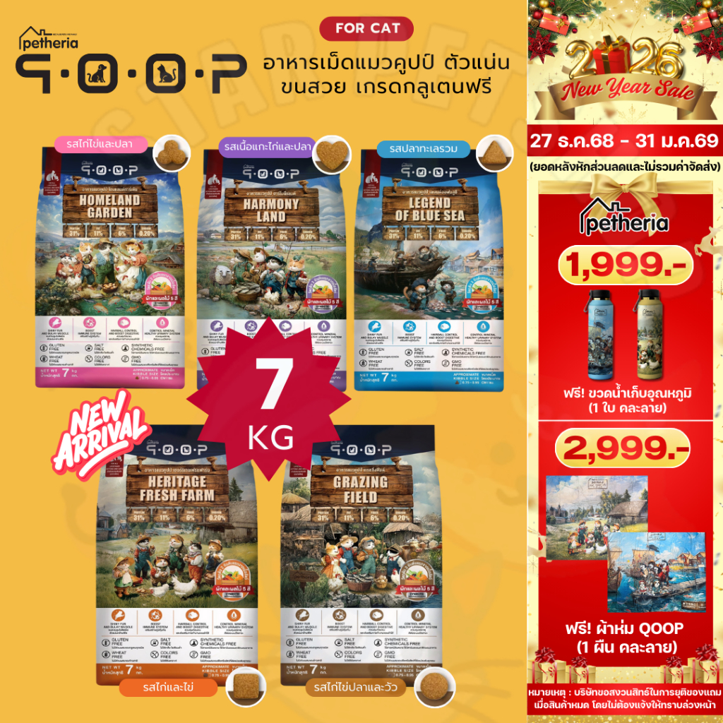 Petheria QOOP อาหารเม็ดแมวคูปป์ ตัวแน่น ขนสวย เกรดกลูเตนฟรี สำหรับแมวทุกช่วงวัย 