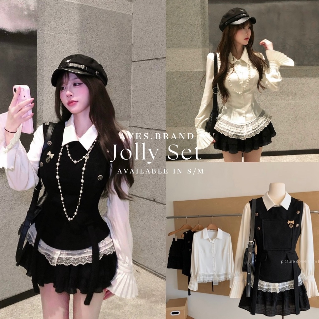 AVES.BRAND JOLLY SET ชุดเซ็ตลูกคุณหนู 3 ชิ้น เชิ้ต + แขนกุด + กระโปรง