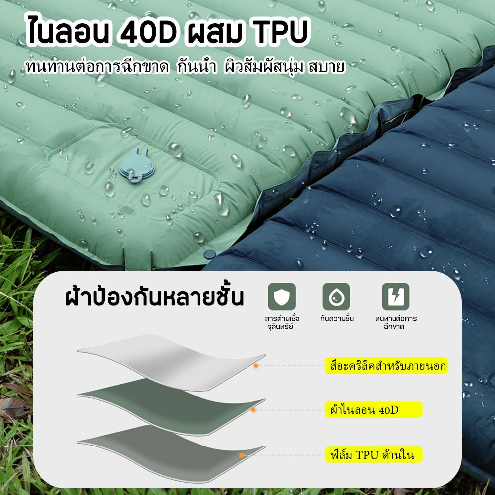 ที่นอนเป่าลมอัตโนมัติ 10cm มีหมอนในตัว กันชื้น นอนสบาย เหมาะสำหรับตั้งแคมป์ เดินป่า กลางแจ้ง - รูปที่ 3