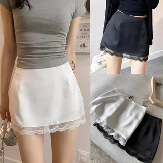 Cuites 99067 กระโปรงสีพื้น กระโปรงน่ารักมาก มีดีเทลลูกไม้ซีทรูเบาๆ สามารถเเมทกับเสื้อได้หลายแบบ ไม่ร้อน